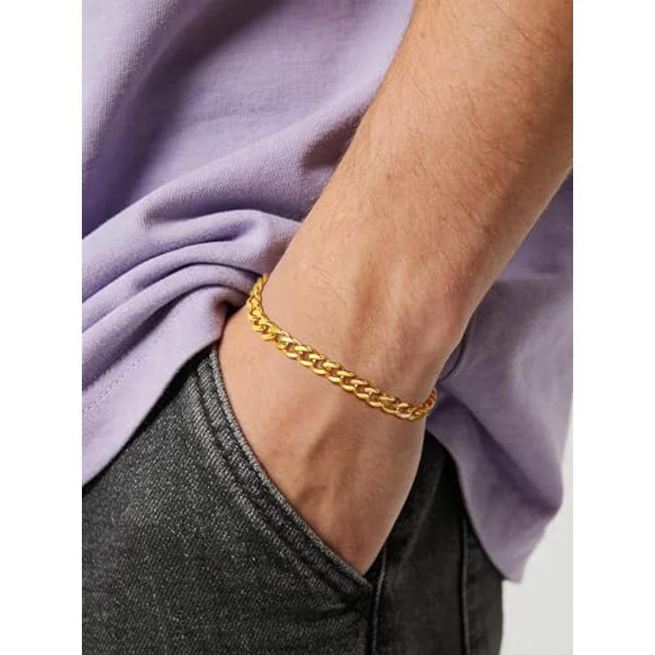 FindChic 5mm Panzerkette Armband Gold, Herren Cuban Armbänder aus Edelstahl, 19cm, robust & oxidationsbeständig, minimalistisches Hip Hop Design – Bild 5