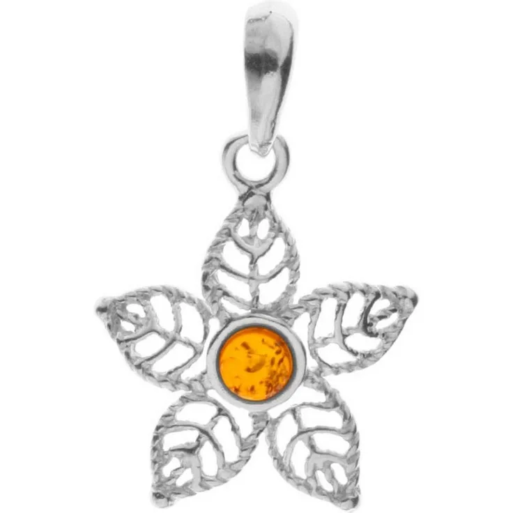 OSTSEE-SCHMUCK Kettenanhänger Blüte aus Sterlingsilber 925 mit Bernstein, Innendurchmesser Schlaufe 3,2 mm