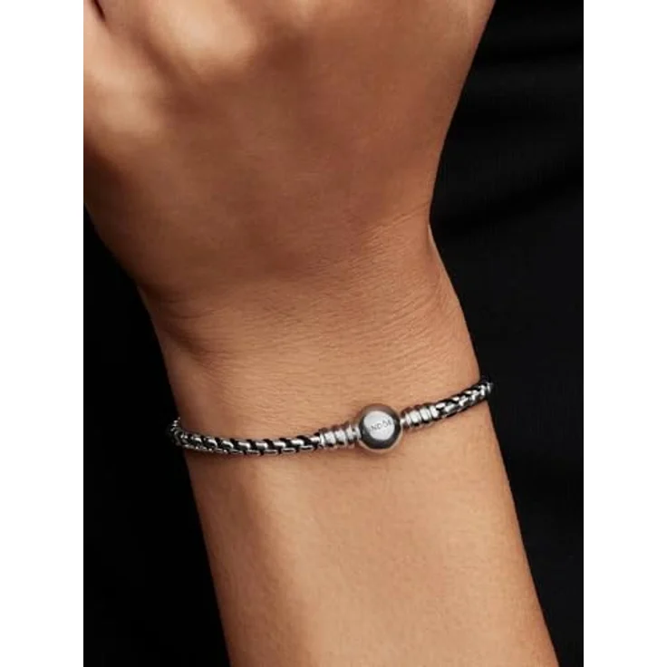PANDORA Moments Schwarze Kordel Kastenkette Armband, Sterling Silber, Größe: 18cm, kompatibel mit Moments – Bild 2