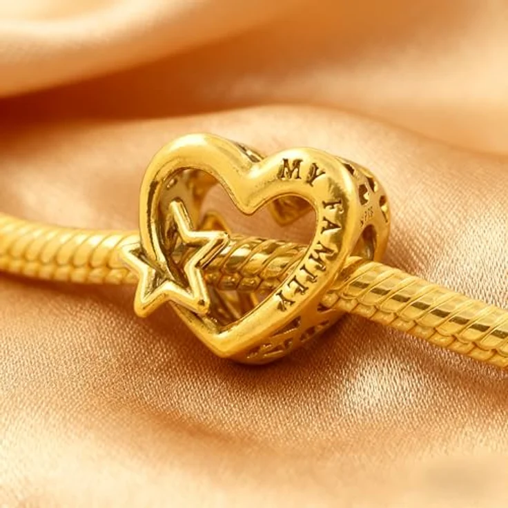 Anduonie Charms Herz Gold Stopper Charms Anhänger Silber 925, rot, kompatibel mit europäischen Armbändern und Halsketten für Frauen (Goldene Liebe 1) – Bild 5