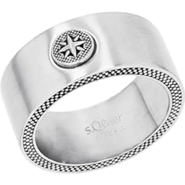 s.Oliver Herren Ring Edelstahl, Silber mit Kompass, 9 mm breit, in Schmuck Geschenkbox, 2037999