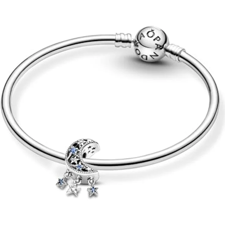 Pandora Charm „Mondsichel mit Sternen“ 799643C01, aus Sterling-Silber mit Zirkonia, blau – Bild 4