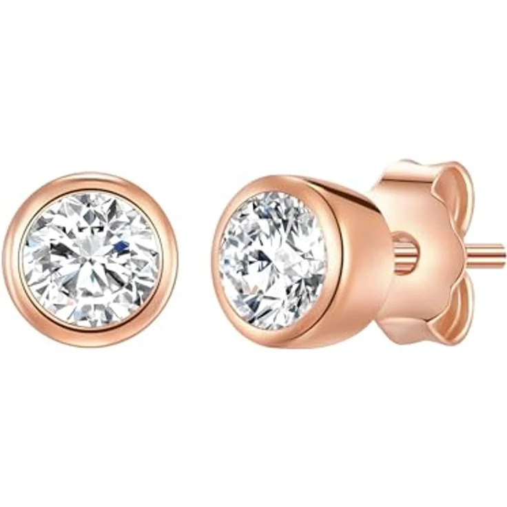 Rafaela Donata Damen Ohrstecker, 925/- Sterling Silber rosevergoldet mit Zirkonia, 5 mm Durchmesser, glamouröser Schmuck in Roségold mit Stein – Bild 1
