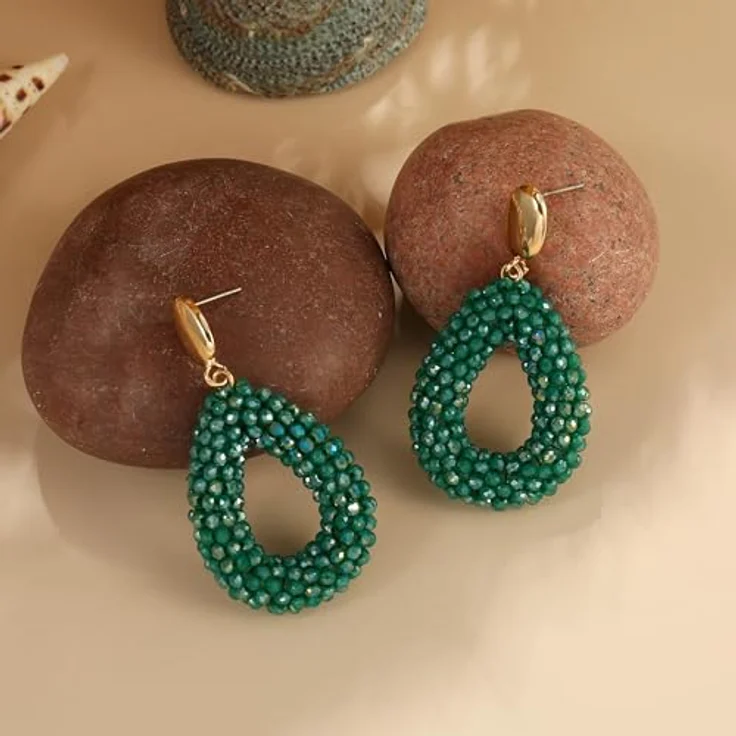 BREPINE Grün Boho Ohrringe, hängend mit tropfenförmigen Reisperlen, leicht und elegant, 2,09 Zoll Länge, modischer Schmuck für Damen – Bild 5