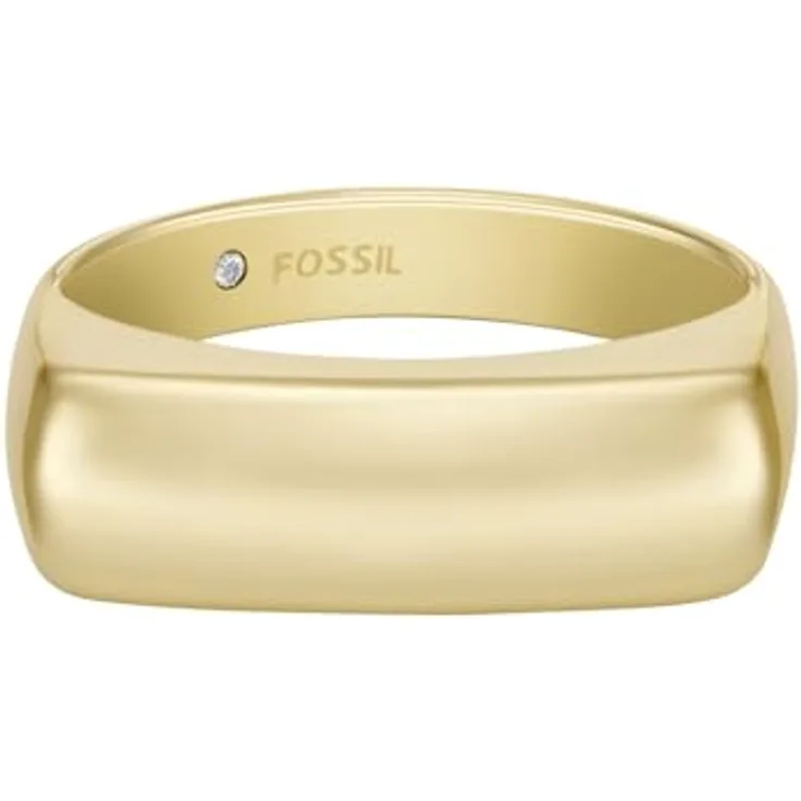 Fossil Damen-Siegelring Heritage D-Link Glitz, Edelstahl goldfarben, poliert, Größen 16-19
