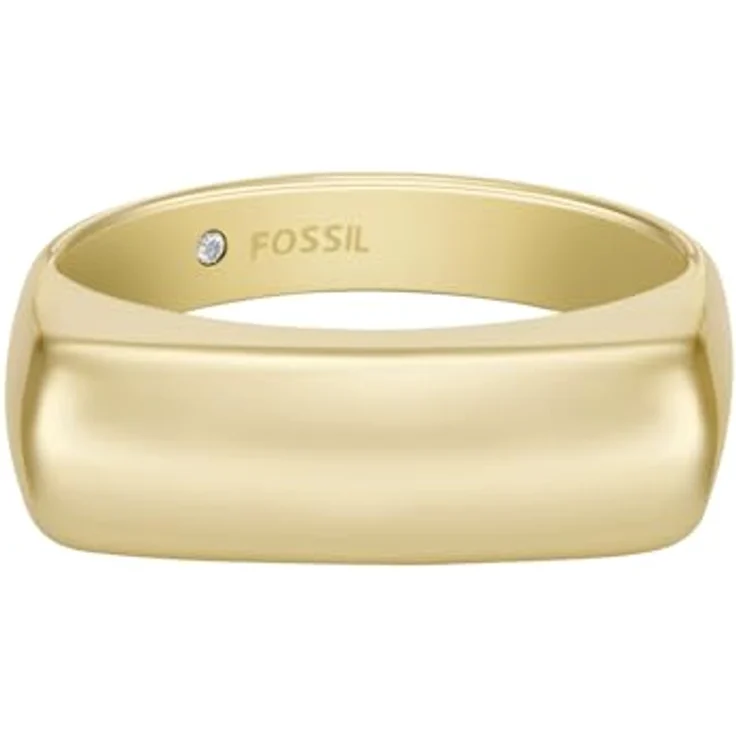 Fossil Damen-Siegelring Heritage D-Link Glitz, Edelstahl goldfarben, poliert, Größen 16-19 – Bild 1