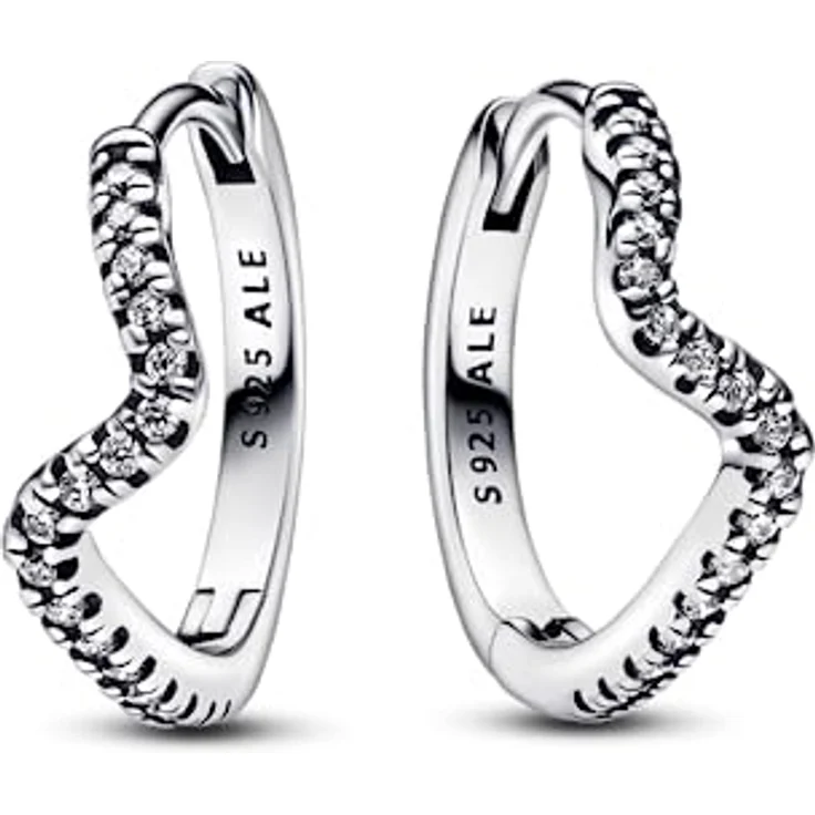 PANDORA Funkelnde Welle Creolen, Damen-Ohrringe aus Sterlingsilber mit Zirkonia, Silber, Timeless Collection, 292545C01 – Bild 2