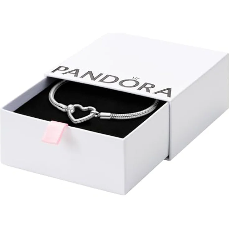 PANDORA Armband Moments "Herzverschluss", silber, 21 cm, aus Sterling-Silber mit Schlangenglieder-Design, geeignet für 18-25 Charms – Bild 1