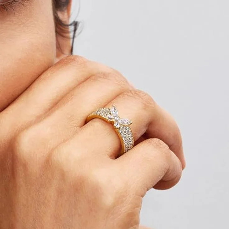 PANDORA Timeless Funkelnder Schmetterling Ring, 14K vergoldete Metalllegierung mit Zirkonia, Größe: 52, 164270C01-52 – Bild 3