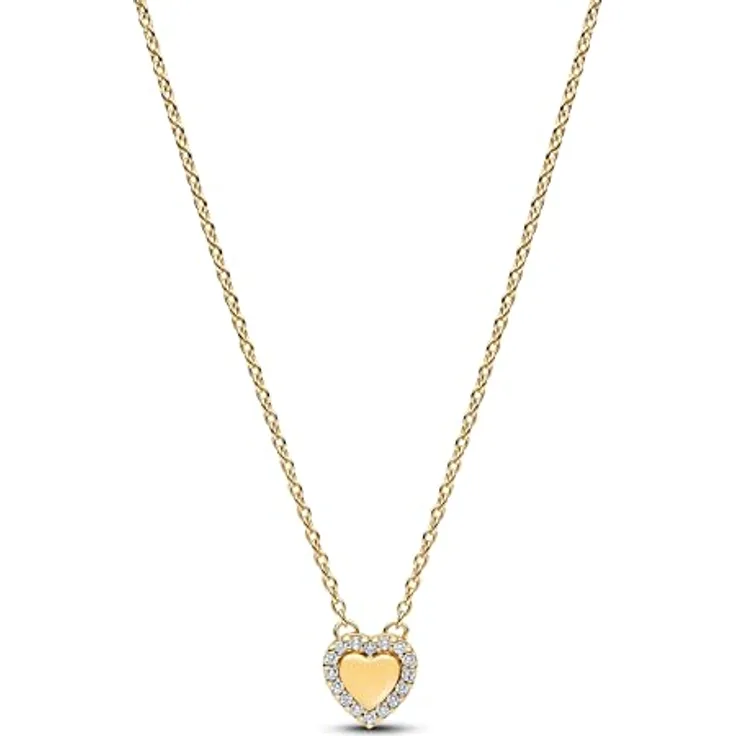 PANDORA Timeless Gravierbares Herz Strahlenkranz Collier-Halskette, 14k vergoldet mit Zirkonia, Größe 45cm, 364364C01-45