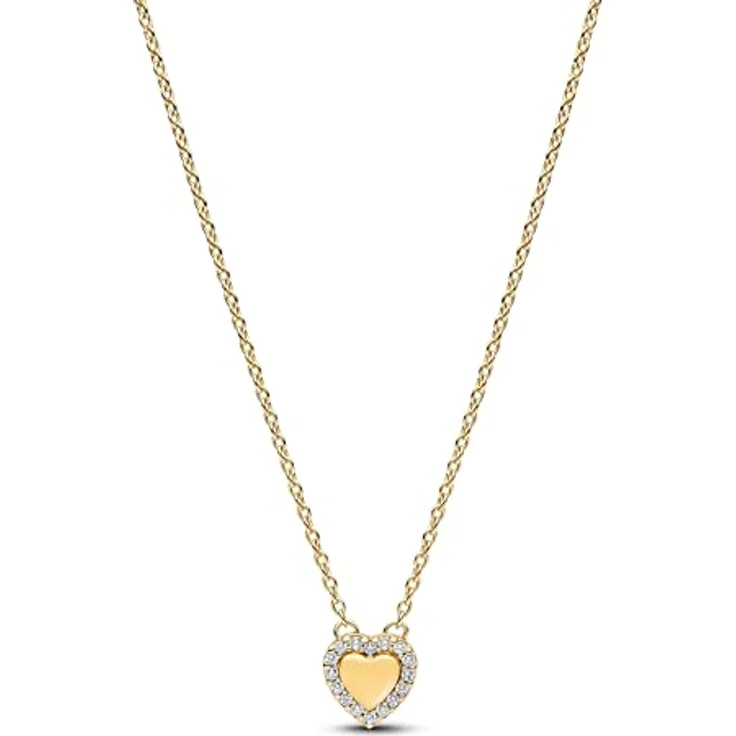 PANDORA Timeless Gravierbares Herz Strahlenkranz Collier-Halskette, 14k vergoldet mit Zirkonia, Größe 45cm, 364364C01-45 – Bild 1