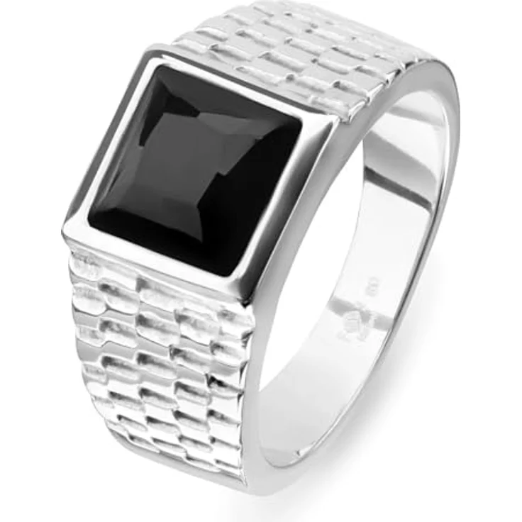FAVS Herren-Herrenring Edelstahl mit Onyx 64, Silber, zeitloses Schmuckdesign – Bild 1