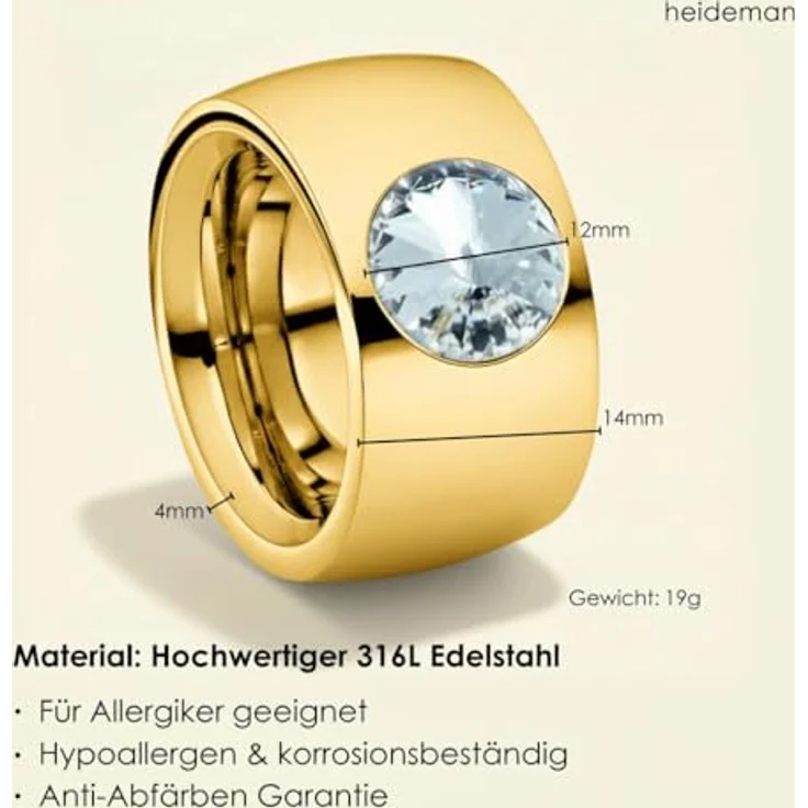 Heideman Damen-Ring Coma 14, vergoldeter Edelstahlring mit Zirkonia, Größe 50 (15.9), gold – Bild 5