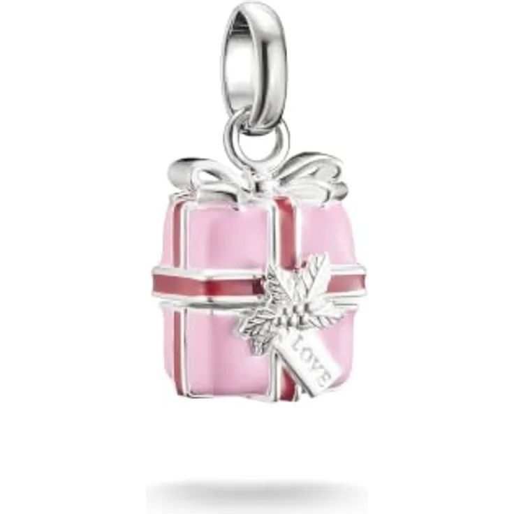 THOMAS SABO Charm-Einhänger Connect, glänzender Geschenk-Charm mit handbemalter Emaille in Pink und Rot