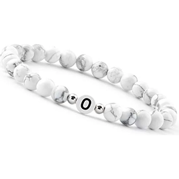 GD GOOD.designs Pärchen Armband mit Buchstaben O | Partnerarmband aus Howlith Perlen, handgefertigt, 16-20 cm, wasserbeständig, inklusive Schmuckbeutel – Bild 1