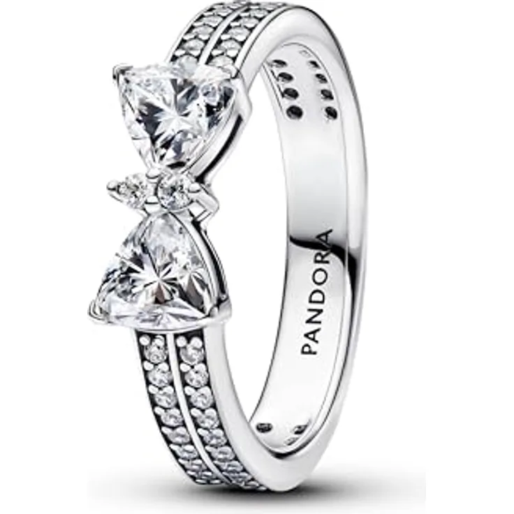 PANDORA Timeless Funkelnde Schleife Doppelreihiger Ring aus Sterling Silber mit Zirkonia, Größe: 52, 193552C01-52