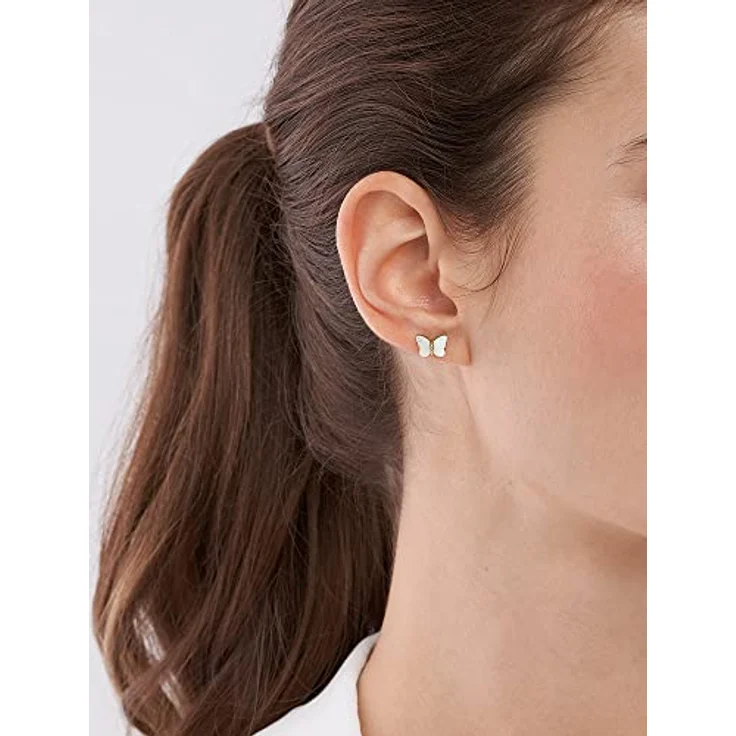 Fossil Ohrstecker JF04422710, goldene Edelstahlohrringe mit weißen Perlmutt und Zirkonia, 0,7 cm Länge – Bild 3