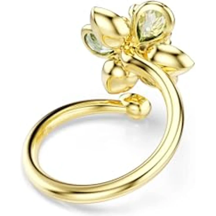 Swarovski Idyllia Offener Ring, Grüner vergoldeter Damenring mit Blumen-Motiv und Kristallen in Grün, Pink und Gelb, Größe 55 – Bild 4