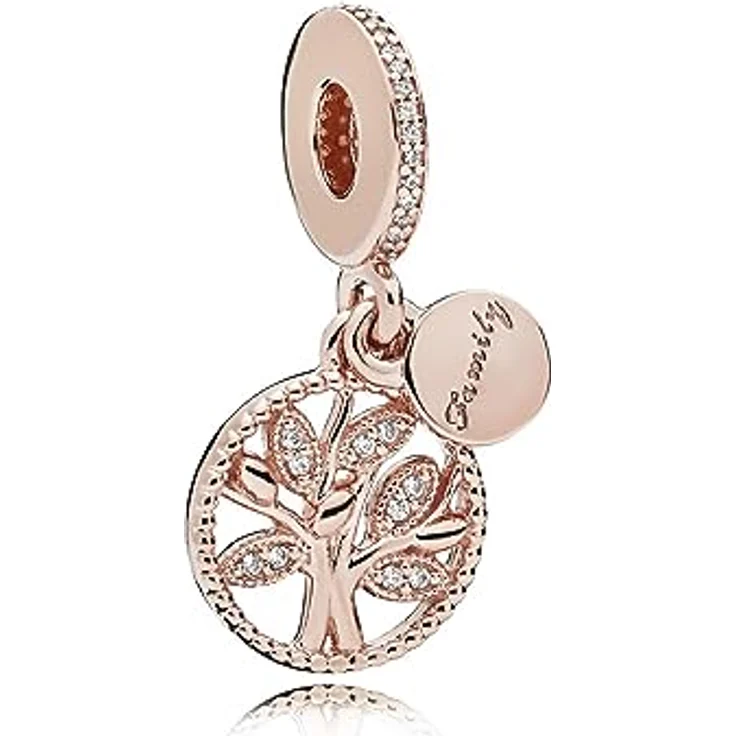 PANDORA Funkelnder Stammbaum Charm-Anhänger mit Cubic Zirkonia, 14 Karat rosévergoldete Metalllegierung, Moments Collection – Bild 3