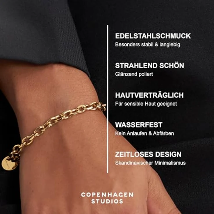 Copenhagen STUDIOS Basic Chunky Bracelet, silbernes Armband aus poliertem Edelstahl, wasserfest, hautfreundlich, verstellbare Größe bis 21 cm – Bild 3