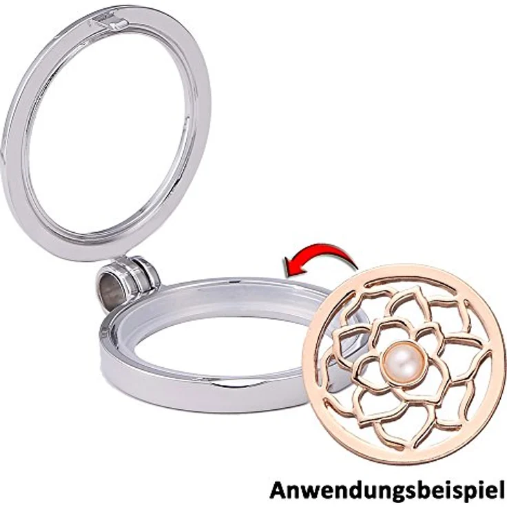 Morella Schmuckmünze Coin, 33 mm Blüte mit Zirkonia in Gold, für Kettenanhänger und Armbänder – Bild 2