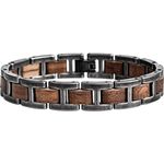 HOLZKERN Herren-Armband Acoustic Walnuss, Edelstahl 316L mit Antik-Silber-Finish, 12 mm breit, 19,5 cm lang, individuell kürzbar