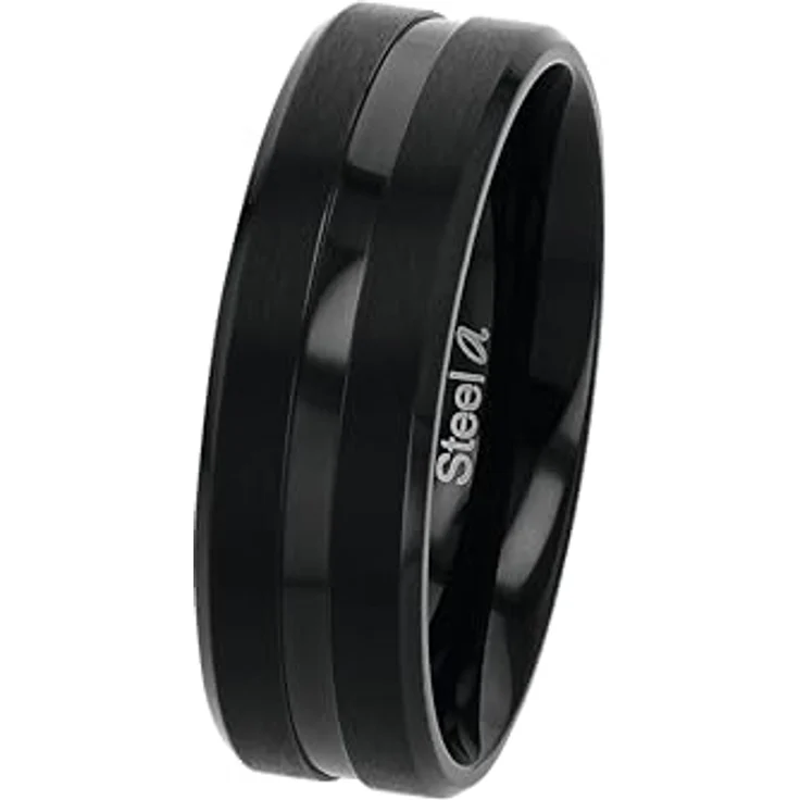Amor Herren Ring Edelstahl, Schwarz, 7 mm Breite, in Schmuck Geschenk Box – Bild 2