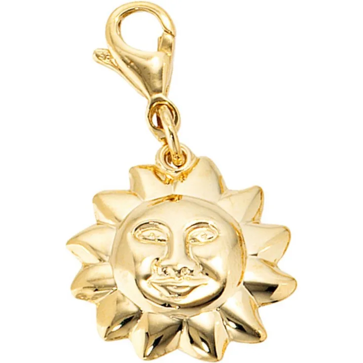 JOBO Charm Sonne Sonne, 333 Gelbgold, Anhänger mit Karabinerverschluss, Höhe 15,7 mm, Breite 15,1 mm