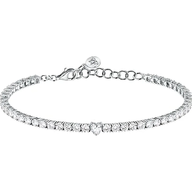 Morellato Armband Tesori SAIW166, verspieltes Tennisarmband aus recyceltem 925er Silber mit Zirkonia und herzförmigem Farbstein, verstellbar