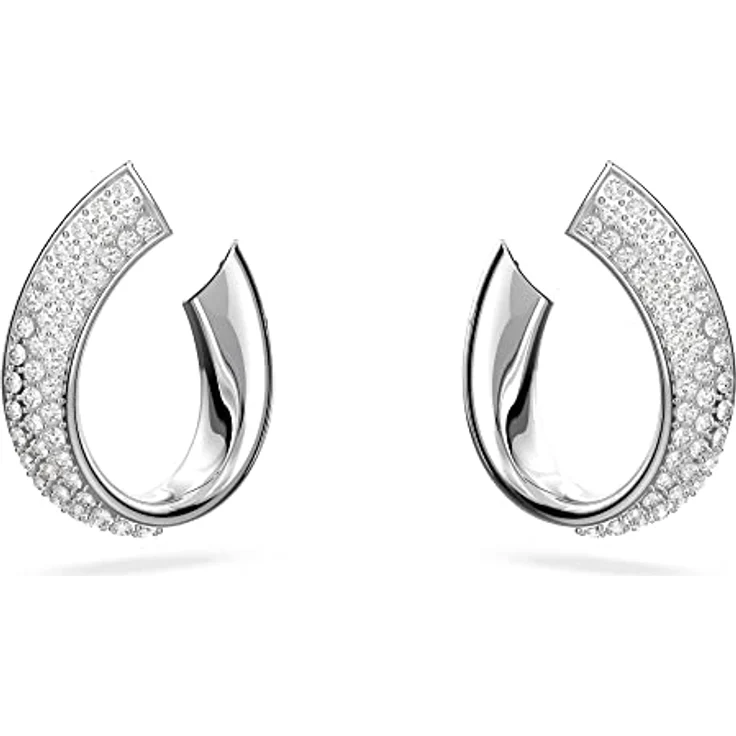 Swarovski Exist Kreolen, Rhodinierte Ohrringe mit klaren Pavé-Kristallen und einzigartigem Design – Bild 1