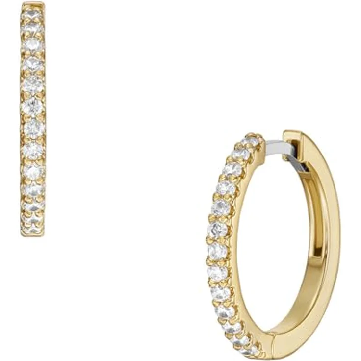 Fossil Creolen JEWELRY JA7215710, goldfarbene Metallcreolen mit weißen Glassteinen und Clipverschluss – Bild 3