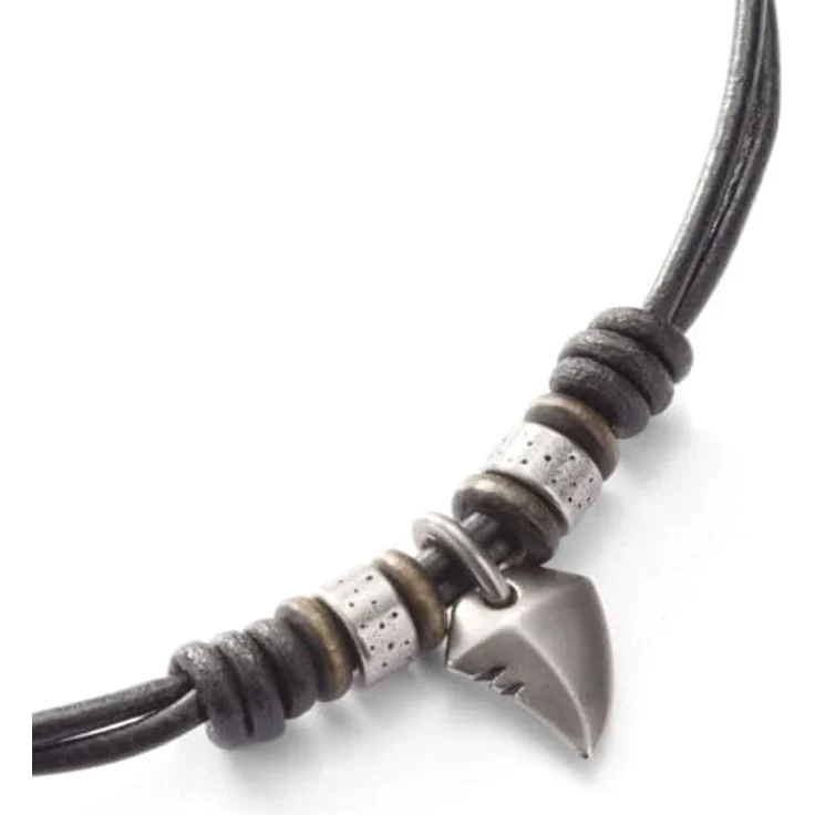 Fossil Herren Collier aus Edelstahl und Leder, 42 cm + 5 cm Verlängerung, Anhänger in Haifischzahn-Design, schwarz – Bild 4
