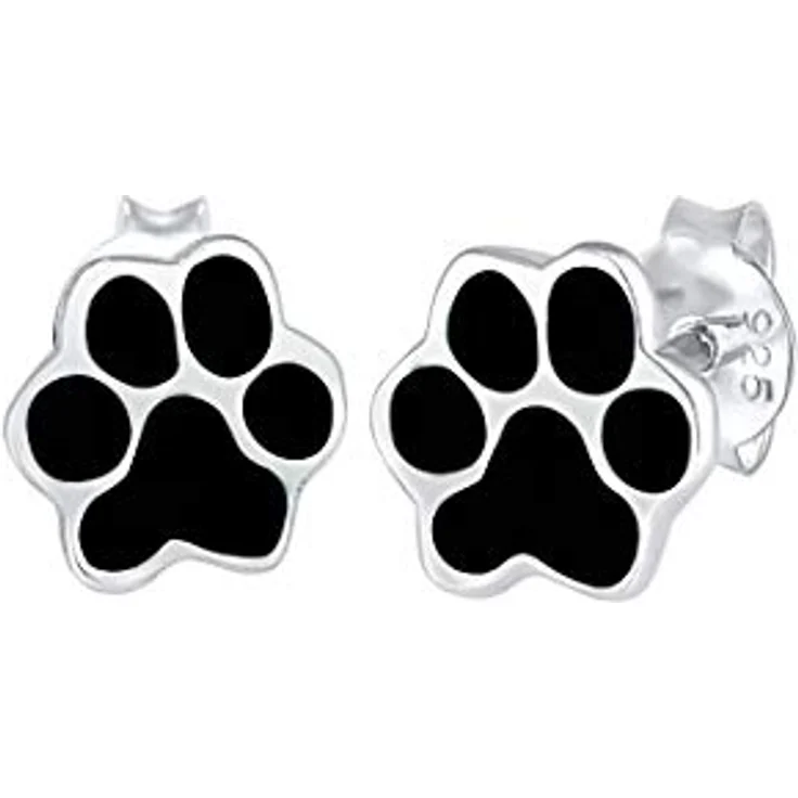 Elli Ohrringe Damen Ohrstecker Pfoten Tier Hund Katze filigran mit Emaille in 925 Sterling Silber – Bild 1
