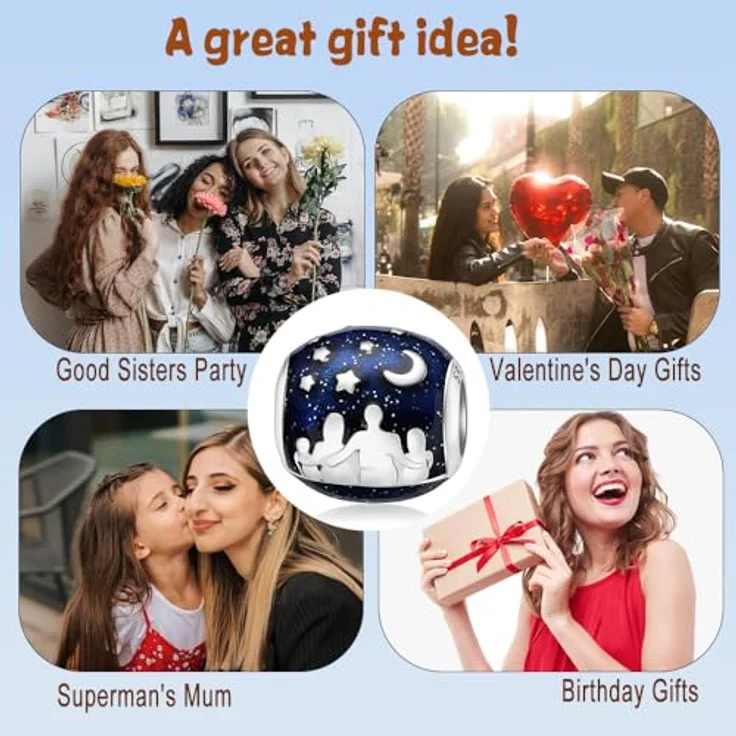 HappyStar 925 Sterling Silber Charms, I LOVE MOM Dangle Anhänger für Pandora Armbänder, Bead Charm mit 5A-Zirkonen, inklusive Geschenkverpackung und Gratis-Abstandsperle – Bild 3