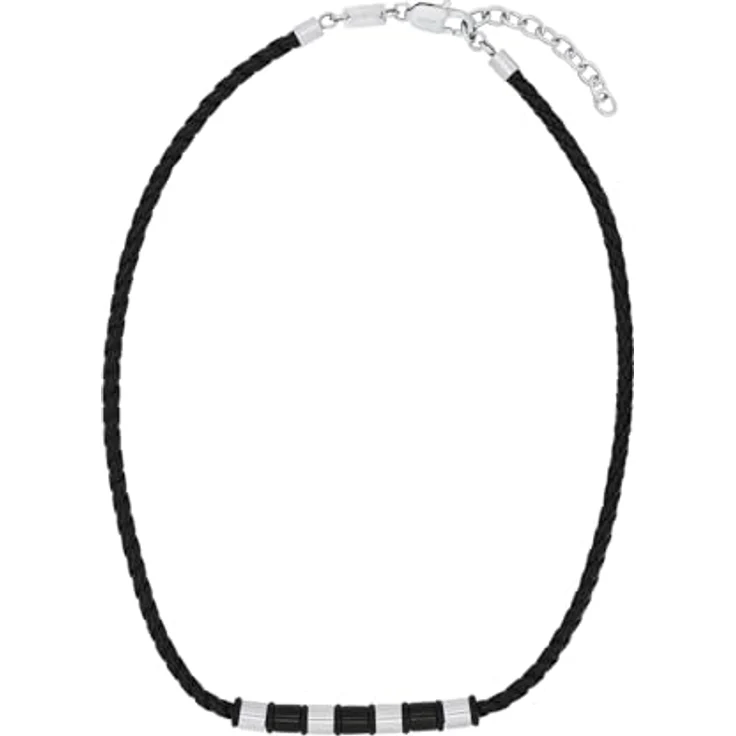 s.Oliver Herren Kette mit Anhänger aus Edelstahl und Leder, verstellbar 45+5 cm, Silber, Geschenkbox inklusive, Modell 2039734 – Bild 4