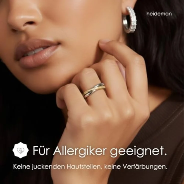 Heideman Trini Damenring, Gold farbend matt, Edelstahl Rollring mit Zirkonia, 3er Set – Bild 2
