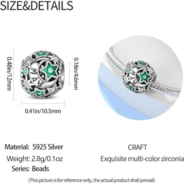 Pandach Damen Charm Anhänger Geburtsstein aus 925 Sterling Silber, 12 Zirkonia Charms Beads, kompatibel mit Pandora Armbändern und Halsketten – Bild 5