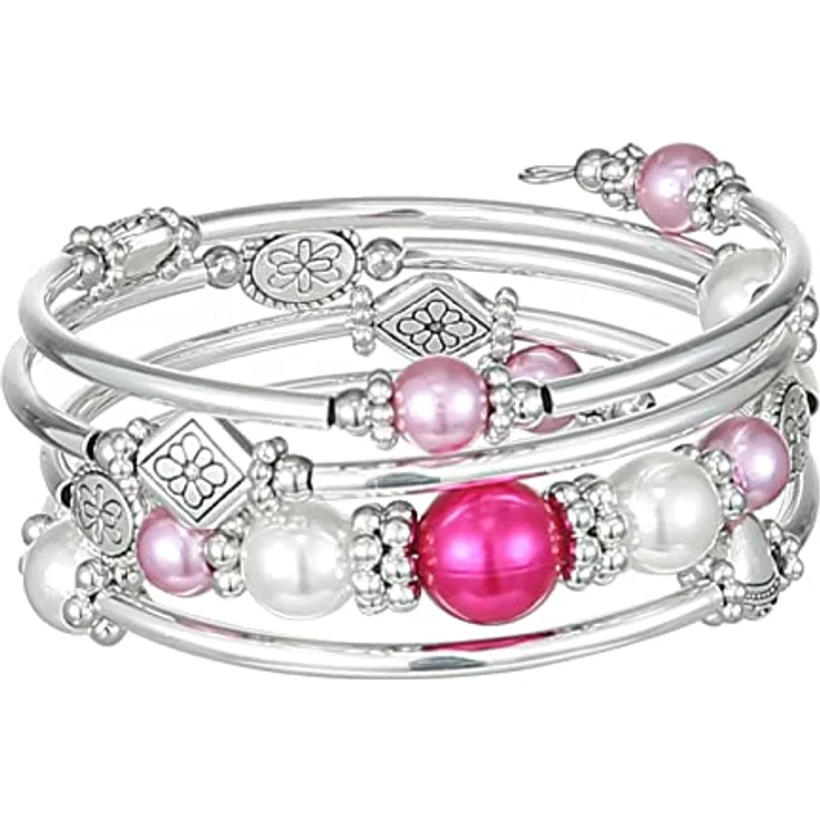 FULU AUTUMN Damen Boho Armband, mehrschichtiges Perlen Silber Wickelarmband, Geschenke zum Geburtstag und Muttertag, Hot Pink – Bild 1