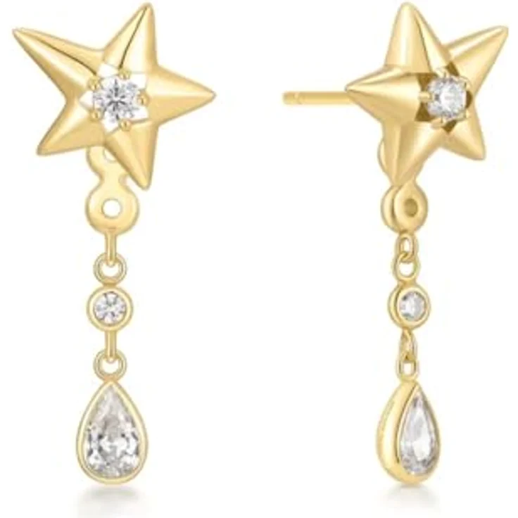 ANIA HAIE MELODIC POET Sparkling Star Damen Ohrhänger, 925 Sterling Silber 14k vergoldet, tropfenförmig mit 6 Zirkonia, 26mm, inkl. Geschenkverpackung – Bild 1