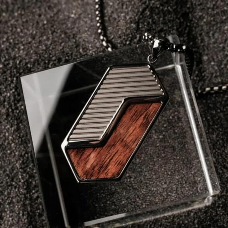 HOLZKERN Herren-Halskette Zigzag, Edelstahl mit Walnuss und dunkelgrauer Plattierung, Dog Tag Anhänger, 55 cm plus 5 cm Verlängerung – Bild 2