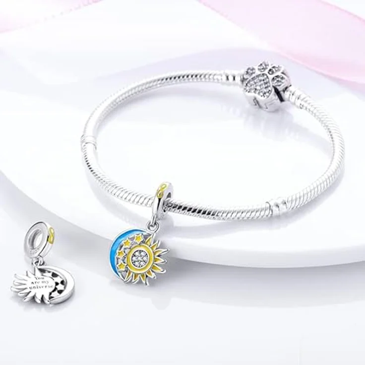 TINSLO Charm Anhänger Damen 925 Sterling Silber mit Zirkonia-Steinen, kompatibel mit Pandora Armbänder und Halsketten, geeignet für Frauen und Mädchen – Bild 3