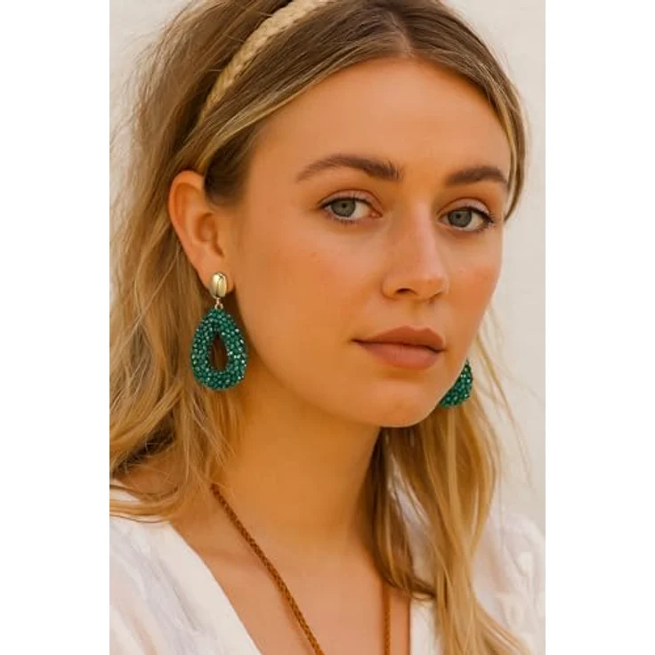 BREPINE Grün Boho Ohrringe, hängend mit tropfenförmigen Reisperlen, leicht und elegant, 2,09 Zoll Länge, modischer Schmuck für Damen – Bild 3