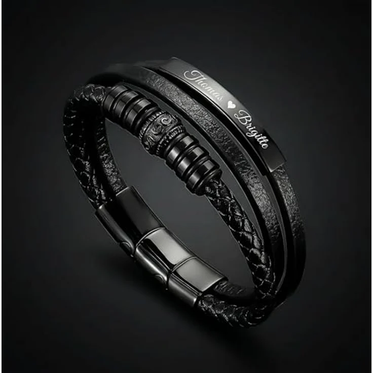 Q UNIQAL STORE GERMANY UNIQAL Personalisiertes Lederarmband mit Gravur "SHAPE", Unisex, Magnetverschluss, handgemacht, verfügbar in 19/21/23 cm, echtes Rindsleder, Geschenkbox inklusive – Bild 2