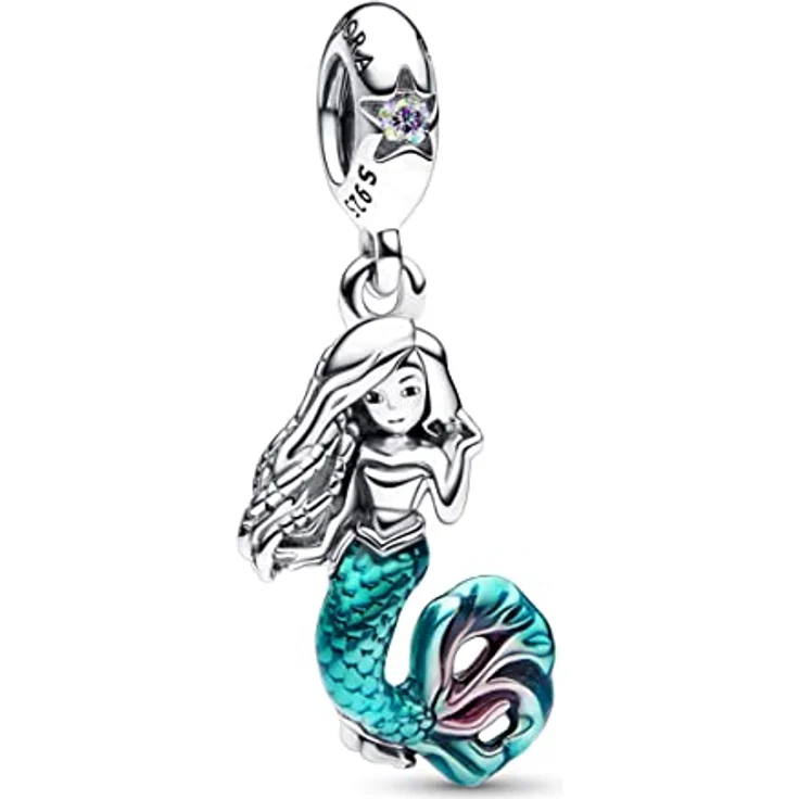 PANDORA Disney Arielle die Meerjungfrau Charm-Anhänger, Sterling Silber mit Petrol und Cerise Emaille, Cubic Zirkonia, kompatibel mit Moments Armbändern, 792695C01 – Bild 1