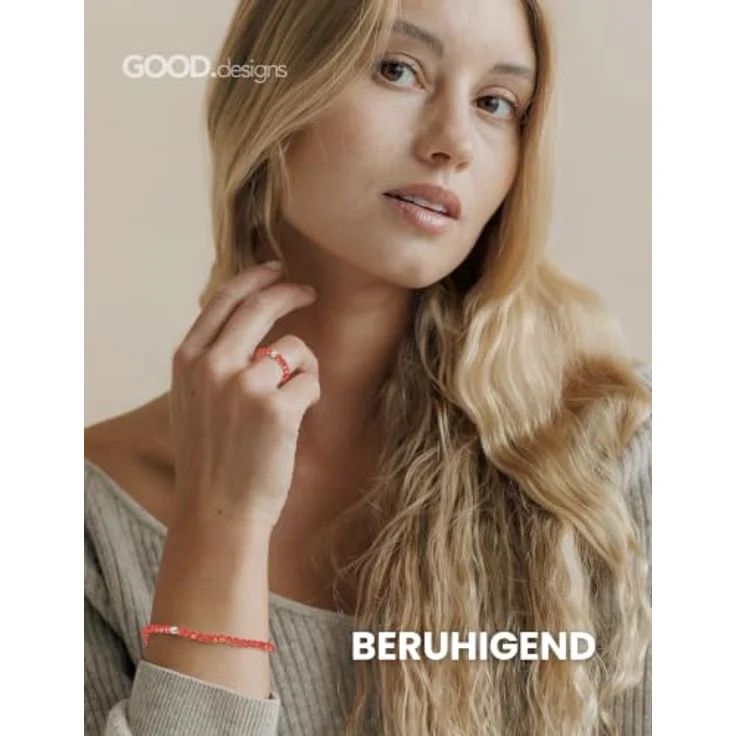 GD GOOD.designs Anti Stress Ring Karneol Naturstein Perlen, Elastischer Fidget Ring für Damen in Ringgröße 52-60 mit Geschenkbeutel – Bild 4