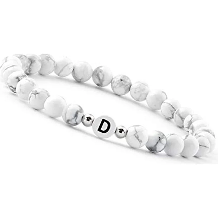GD GOOD.designs Pärchen Armband mit Buchstaben D, Partnerarmband aus Howlith Perlen, unisex, Handgelenksumfang 16-20 cm – Bild 1