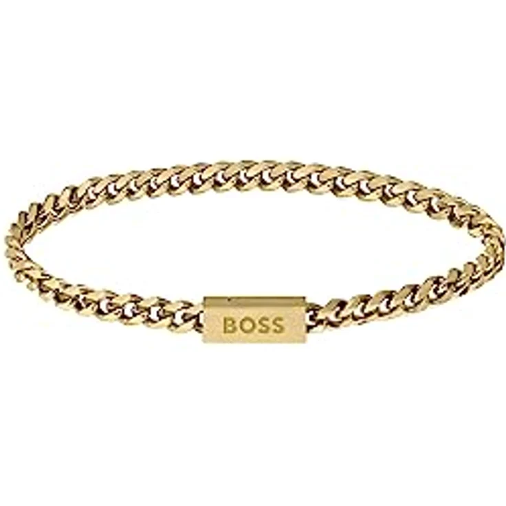 BOSS Jewelry Gliederarmband Herren CHAIN FOR HIM, Edelstahl mit goldgelber IP-Beschichtung, 19 cm, magnetischer Verschluss, graviertes Logo – Bild 1