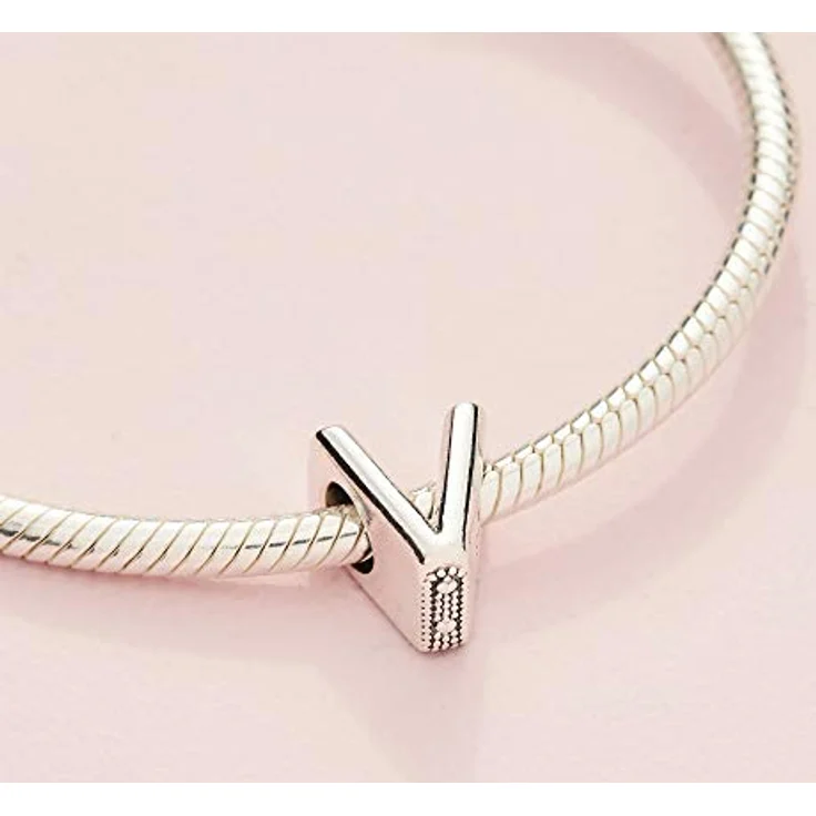 PANDORA Moments Buchstabe V, wendbares Alphabet-Charm aus Sterling-Silber mit geprägten Herzen und Perlen, kompatibel mit Armbändern Moments Kollektion – Bild 4