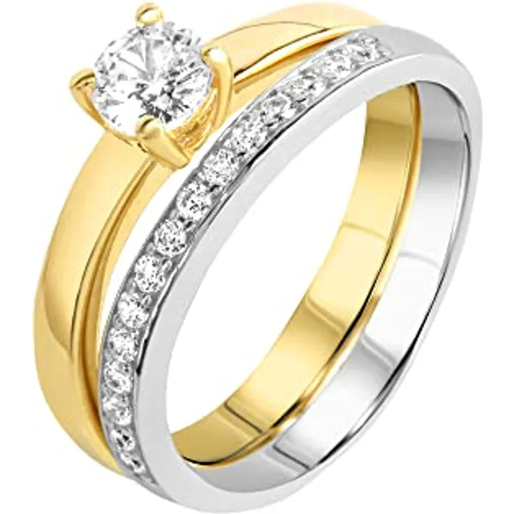 Zeeme Damenring 925/- Sterling Silber, glänzend mit gelben Zirkonia, modernes Design, anlaufgeschützt, inkl. Etui