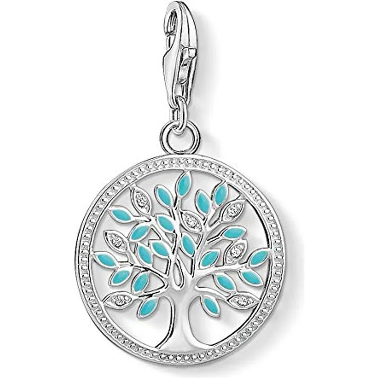 Thomas Sabo Charm-Anhänger Tree of Love, Türkis, 925 Sterling Silber, Charm Club mit Karabinerhaken